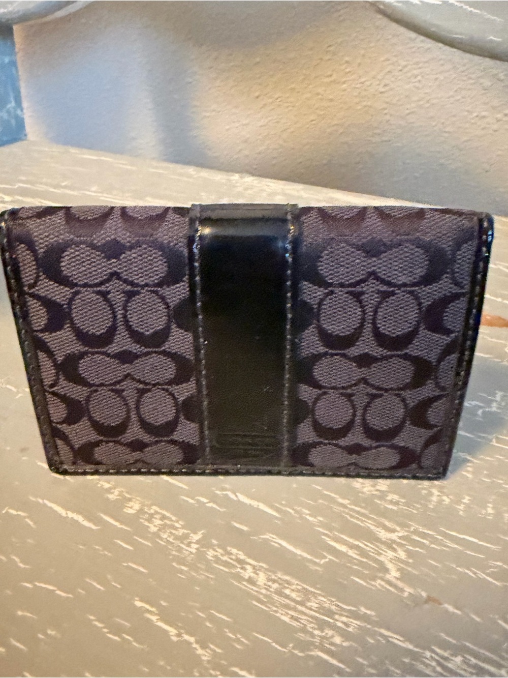 Coach Black Patent Leather ID Card Case with Monogram Side